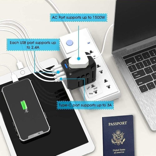 Universal Worldwide Travel Adapter Plug Black