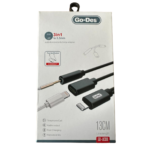 Go-Des 3in1 - 3.5mm Audio Connector and Charge Adapter