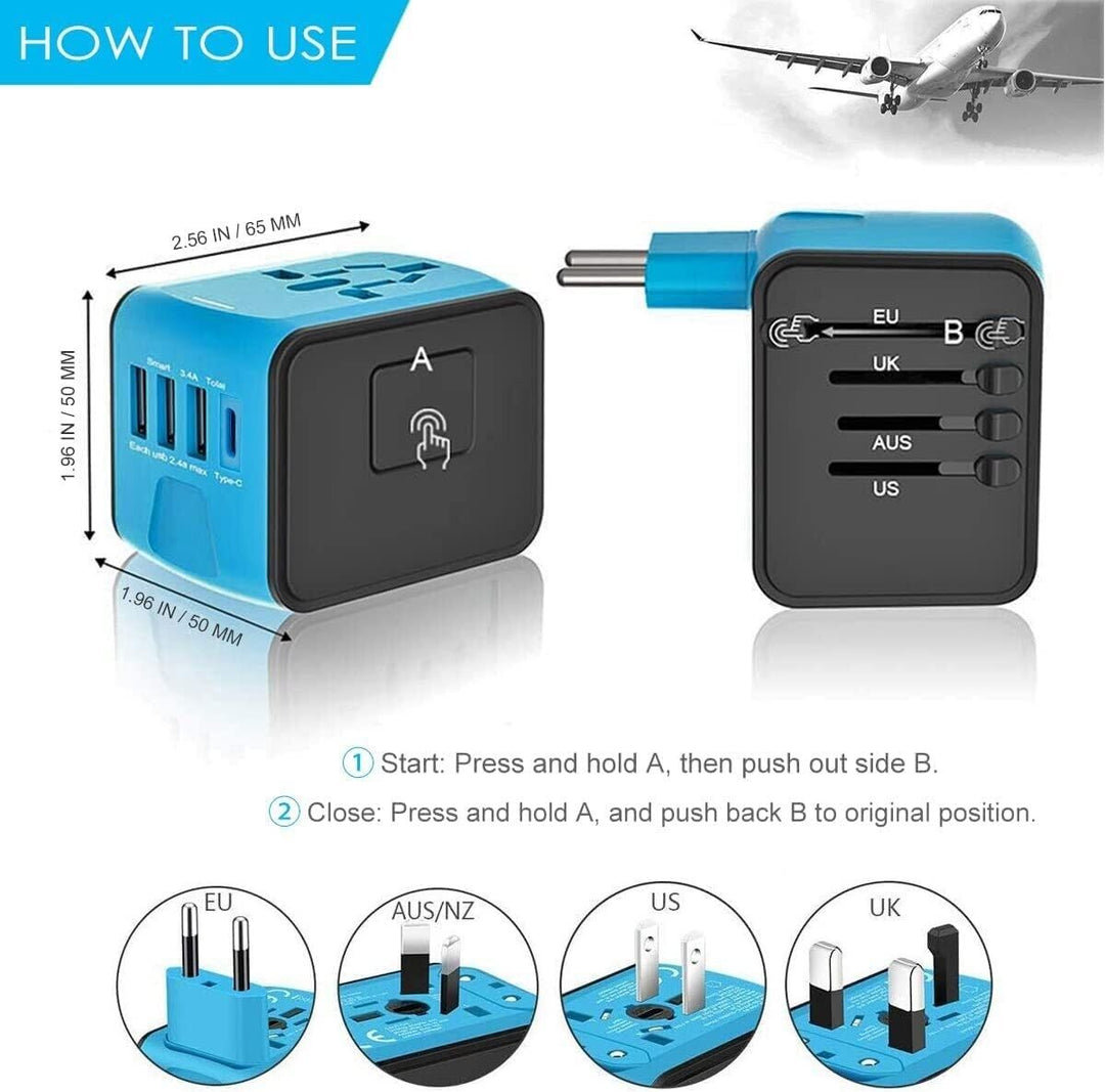 Universal Worldwide Travel Adapter Plug Blue