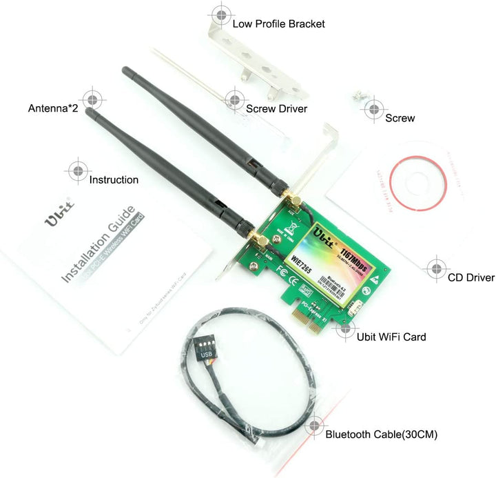 Ubit WiFi Card AC 1200Mbps Bluetooth Wireless WiFi PCIe Network Card