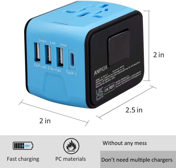 Universal Worldwide Travel Adapter Plug Blue