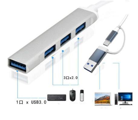 Type C + USB HUB Dock 3.0 USB 3.0 2.0 Hub 4 Ports Multi Splitter Adapter OTG