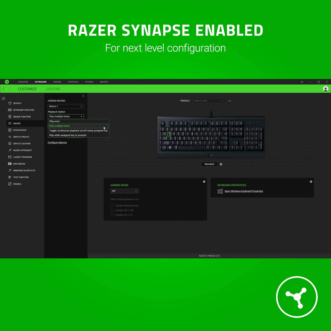 Razer Cynosa Lite USB Gaming Keyboard with RGB Chroma