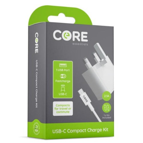 Core 2 Amp Mains + Type C USB Cable