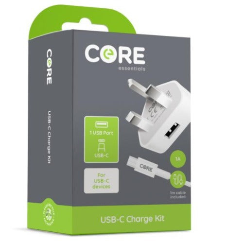 Core 1 Amp Mains + Type C USB Cable